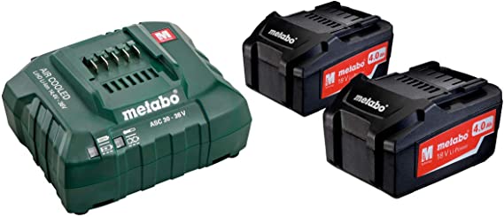 2. Pack énergie 18V METABO - Pack 2 Batteries 18 volts + chargeur rapide 2 x 4,0 Ah Li-Power, ASC 55, coffret - 685050000
